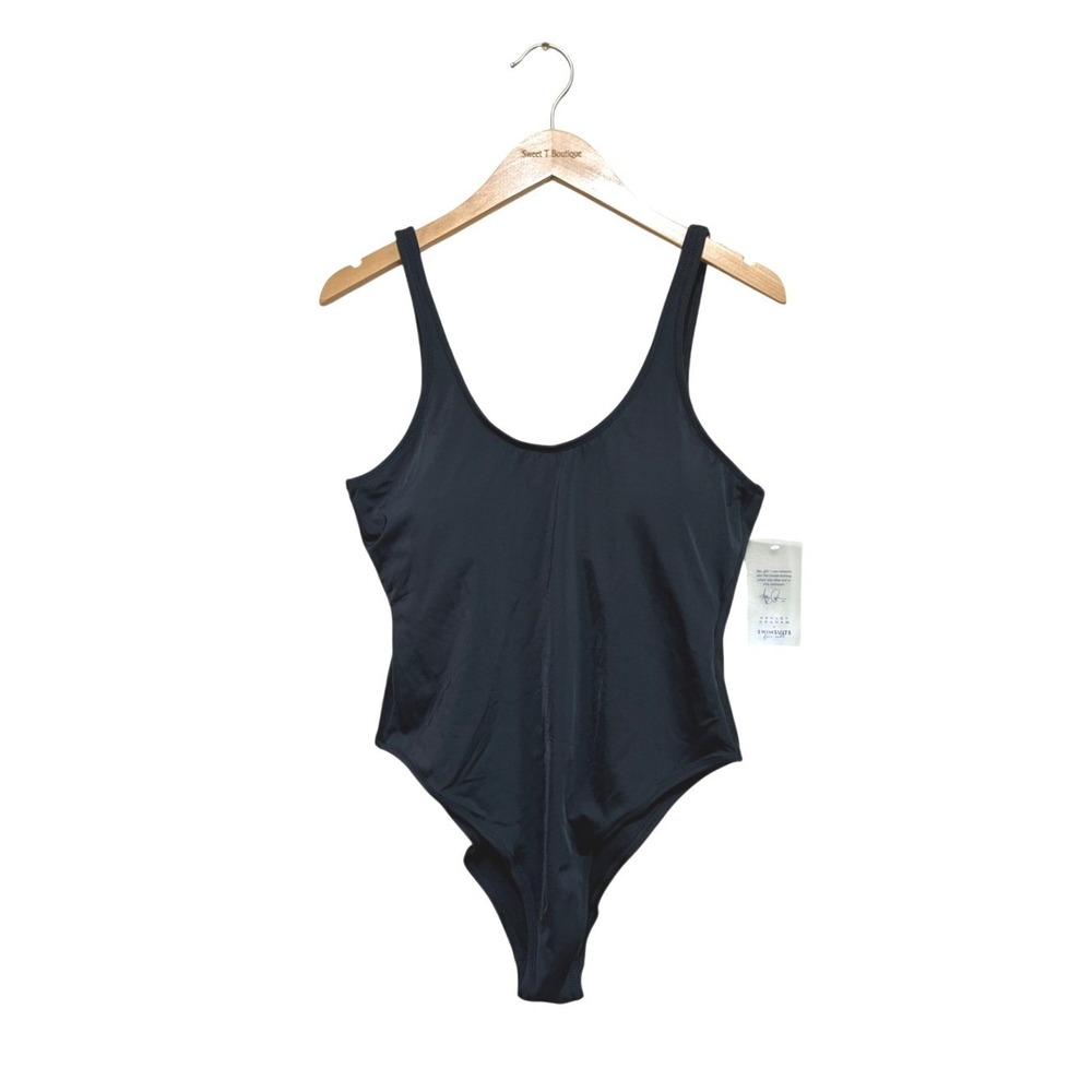New Ashley Graham x SWIMSUITS FOR ALL Size 12 Black One Piece Classic Swimsuit